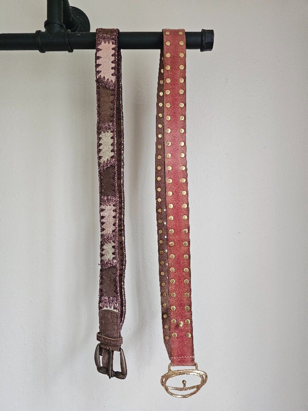 We The Free Free People Lasso Cognac Leather Studded Belt Patchwork Suede Belts - Picture 7 of 9